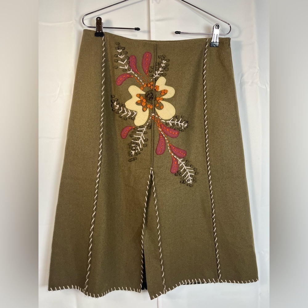 Tristan & Iseut Womens Vintage Y2K Lined Wool Embroidered Green Skirt Sz 10
